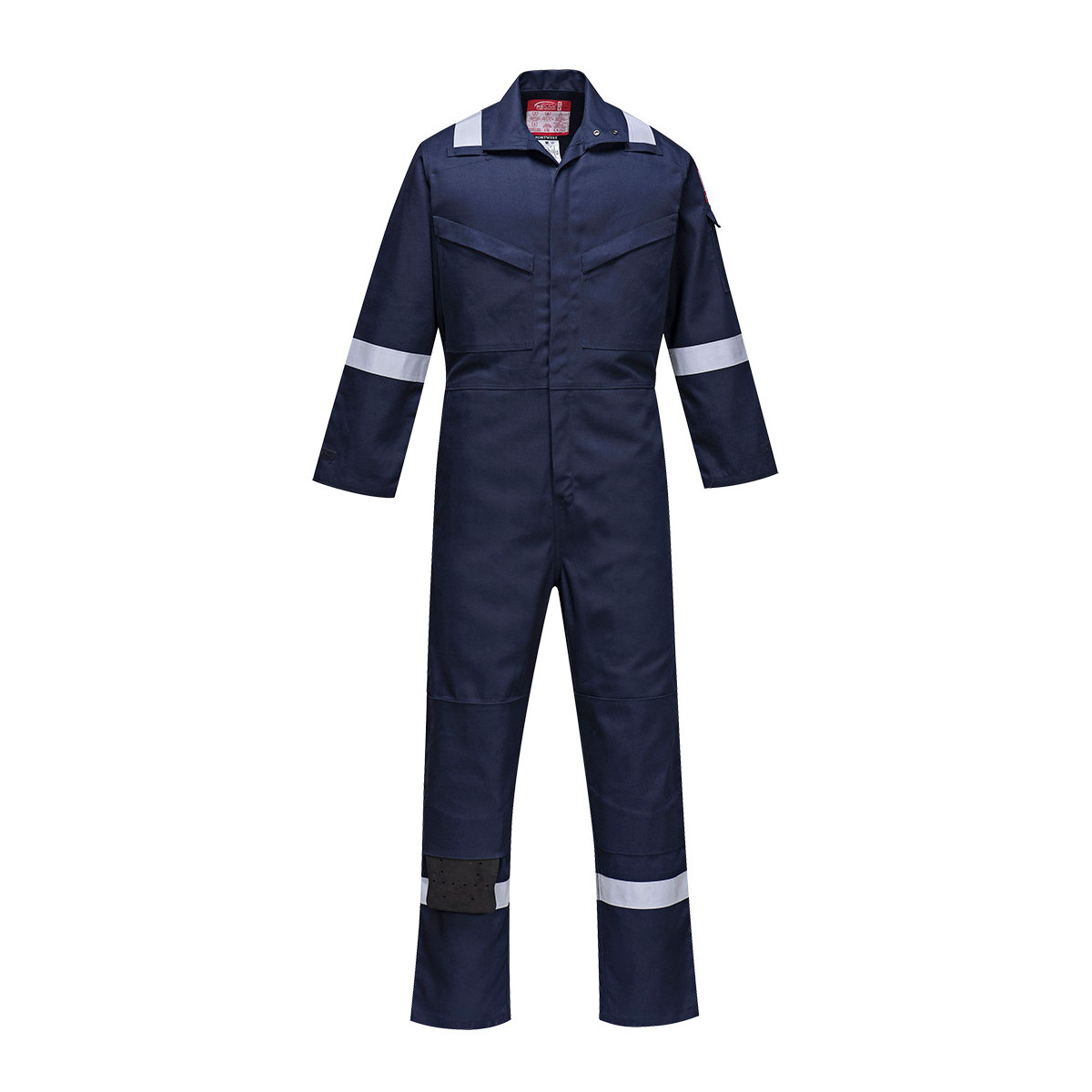 kombinezony-fartuchy-bezpieczne-pod-wzgledem-bhp - Kombinezon trudnopalny antystatyczny granatowy z pasami odblaskowymi FR93 Portwest