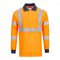 Koszulka polo ostrzegawcza trudnopalna pomarańczowa z pasami odblaskowymi FR76 Portwest