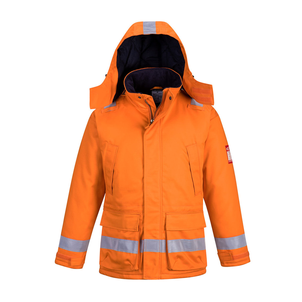 trudnopalna-odziez - Kurtka trudnopalna antystatyczna ostrzegawcza zimowa pomarańczowa odblaskowy pas FR59 Portwest